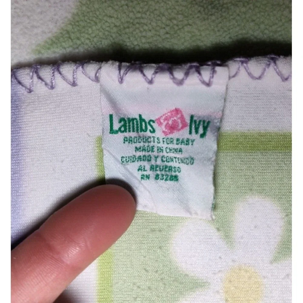 Lamb's & Ivy‎ Green Fleece Flower Ladybug Baby Blanket htf Rare Daisy Thin